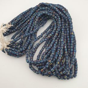 Vintage African Style Stripe Pattern 5.5 - 6 mm Glass Beads Necklace