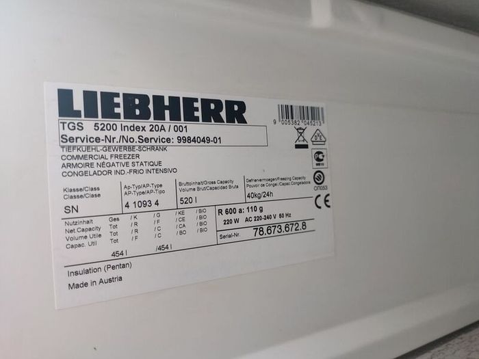 Liebherr 520l freezer