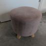 Round Upholstered Footstool Pouffe, Blush Pink with Wooden Legs Image 3