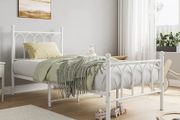 Single Metal Bed Frame 90 x x190 cm with Headboard and Footboard Heavy Duty Foundation,Metal Slat Support, White