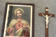 Vintage Sacred Heart Picture &amp; Crucifix