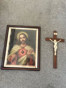 Vintage Sacred Heart Picture & Crucifix