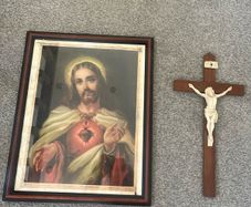 Vintage Sacred Heart Picture & Crucifix