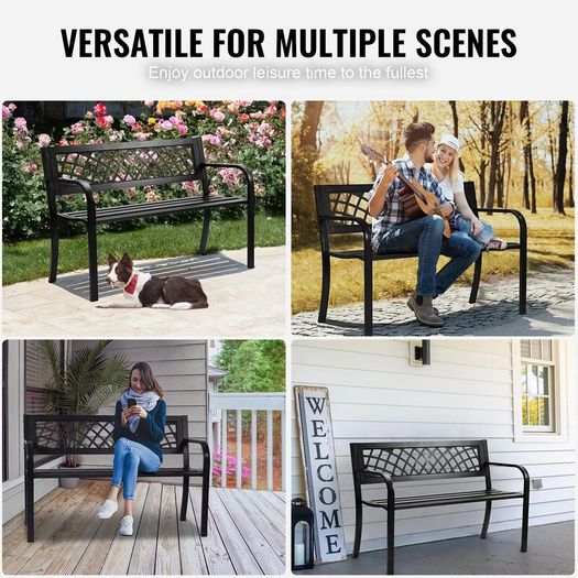 Outdoor Bench, 46 inches Metal Garden Bench for Outdoors, 480 lbs Load Capacity Bench
