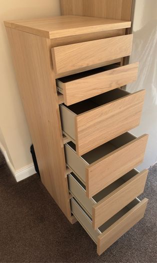 IKEA Malm Tall 6 Draw Dresser ( White Stained Oak Effect Colour ).