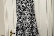 Per Una White with Black Floral Print Cotton Dress Size 12 Long