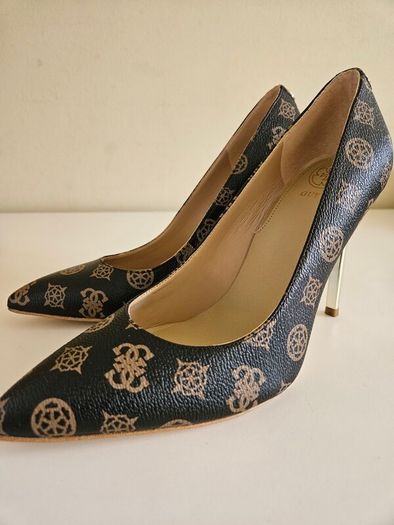 Guess Brown Logo-Print Court Shoes Brocr-Brown RRP 129e 6 UK & 7 UK NEW & BOXED perfect for Christmas party