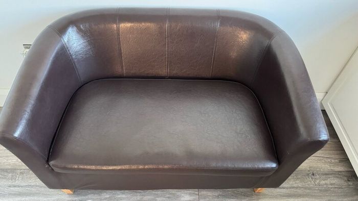 Small Brown Faux Leather Sofa - Like New