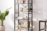 NEW SALE | 6 Tier Bookshelf, Standing Bookcase with 2 X-shape Strips,Metal Mesh Side Panels, 8 S-shaped Hooks, Industrial Storage Rack for Office, Living Room