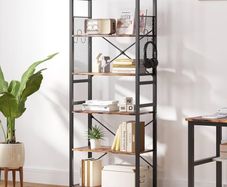 NEW SALE | 6 Tier Bookshelf, Standing Bookcase with 2 X-shape Strips,Metal Mesh Side Panels, 8 S-shaped Hooks, Industrial Storage Rack for Office, Living Room