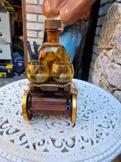 antique wooden car decanter set