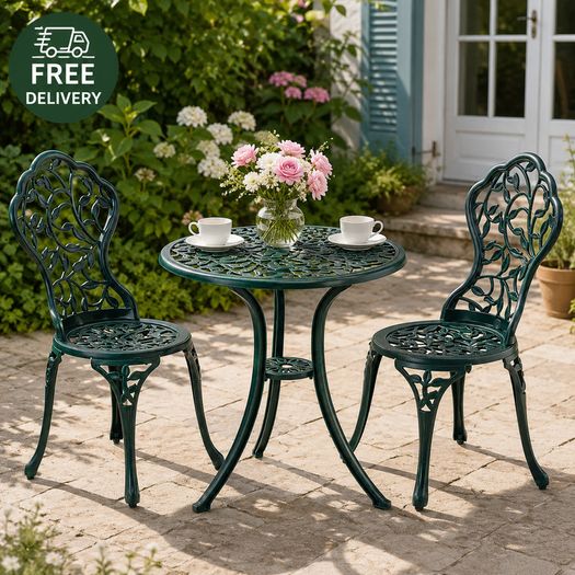 French Country Style Cast Aluminium Bistro Set Deep Forest Green