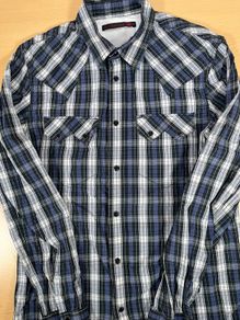 Vintage Levis Blue Check Shirt Size M Mens - Black Pearl Snap