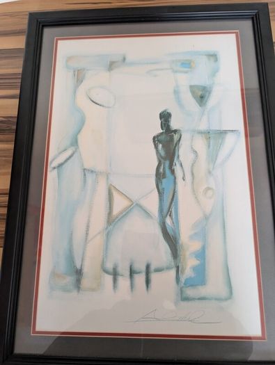 1980/90s Purchased via middle east Two Signed Alfred Gockel Abstract Figurative Artworks  Framed 1980s1990s