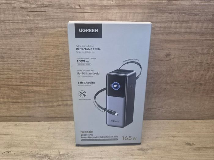 UGREEN 20000mAh 165W Power Bank Fast Charging, Built-in Retractable USB C Cable 3-Way Output Laptop Portable Charger