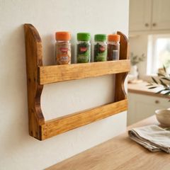 Handmade Wooden Spice Rack - Rustic Pine Wall Shelf - Kitchen Storage