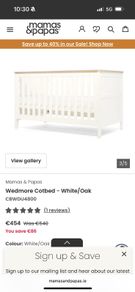 Mamas and Papas Wedmore cotbed and chest of drawers with changer.
