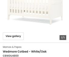 Mamas and Papas Wedmore cotbed and chest of drawers with changer.