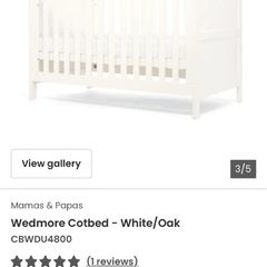 Mamas and Papas Wedmore cotbed and chest of drawers with changer.