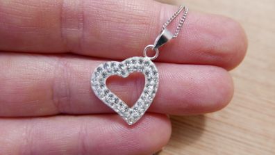 Vintage Sterling Silver 925 Pendant HEART with Chain - Silver
