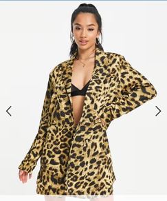 MISSGUIDED boxy oversized leopard print blazer Sz 10UK (Fit 10-12UK) Bnwt RRp 30