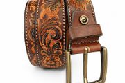 Unisex Genuine Leather Belt Vintage Embossed Design with Antique Buckle Casual &amp; Formal Waist Belt