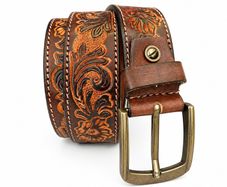 Unisex Genuine Leather Belt Vintage Embossed Design with Antique Buckle Casual & Formal Waist Belt