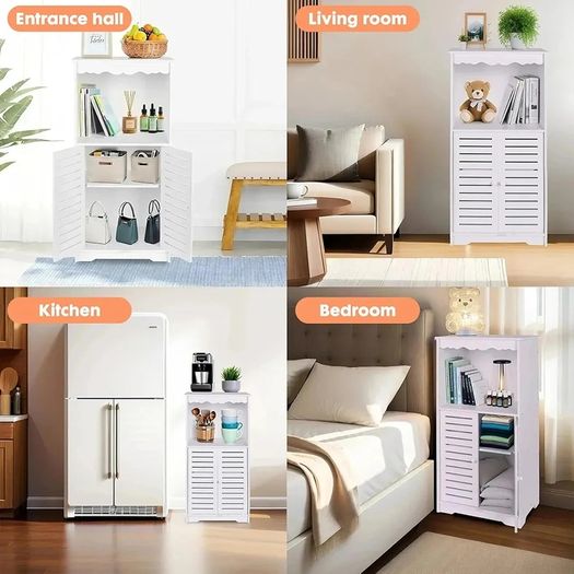 Freestanding Bathroom Storage Cabinet, Waterproof PVC Floor Cabinet with Drawer & Door, Organiser for Bathroom, Kitchen, Living Room, Office 75cm (H) x 34cm (W) x 24cm (D)