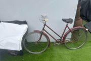 Vintage Triumph roadster (maroon, ladies step-through)