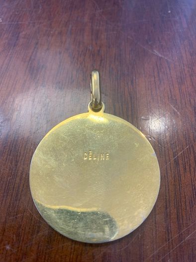 Vintage Celine Paris Triomphe Logo Green Enamel Medallion Pendant