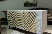 Solid wood sideboard with brass inlay