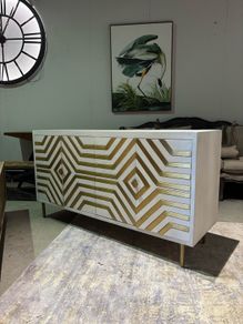 Solid wood sideboard with brass inlay