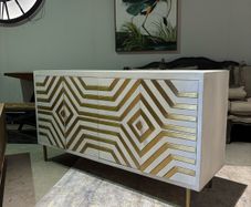 Solid wood sideboard with brass inlay