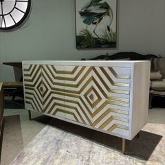 Solid wood sideboard with brass inlay