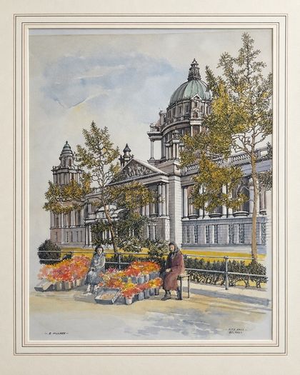 Framed Belfast City Hall artwork by R. Mulree