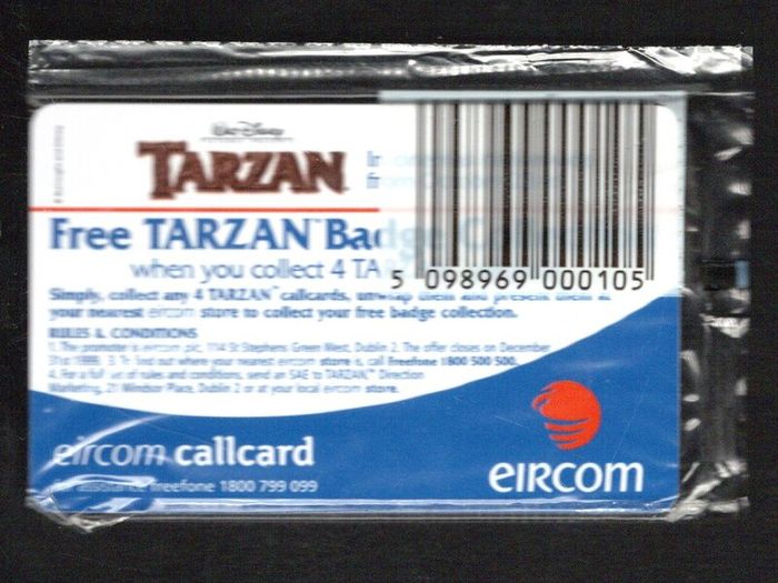 1999 Ireland 10 unit Tarzan leaping (Axalto/Gemalto (Gemplus) AX01) Call Card Mint in packaging. Telecom Eireann Card Number 1257