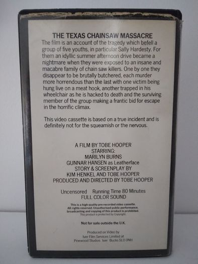 The Texas Chain Saw Massacre Pre Cert Iver Film Services UK FF 30 No.22 Uncensored