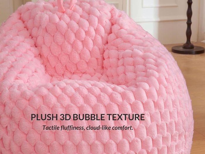 Luxury Bubble Fluffy Faux Rabbit Fur Bean Bag Cover(No Filler), Pink No-Shed, Non-Slip Bottom, Wrap-Around Zipper, Washable, Sweet Stuffed Animal Storage Beanbag Cover for Kids Teens Girls Adult