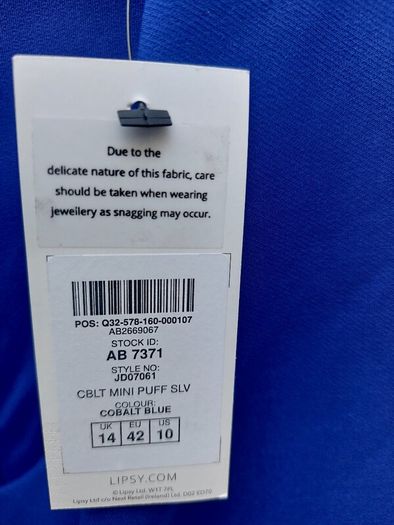 Lipsy cobalt blue dress, size 14, brand new