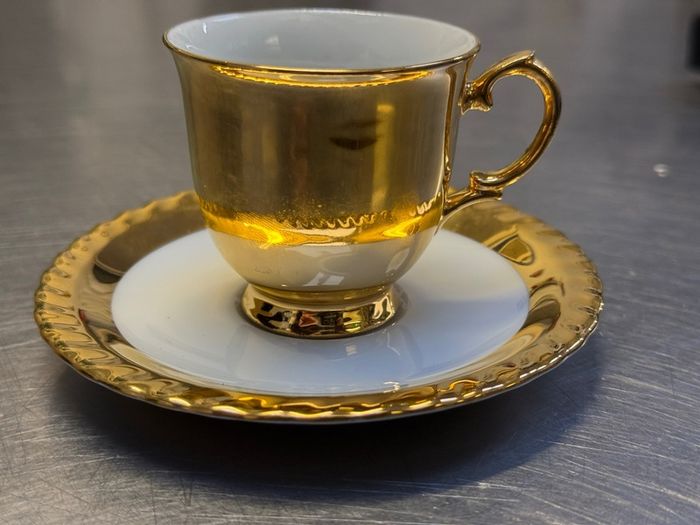 Gold Lustre white mini teacups and sauces by TK Thun Czechoslovakian