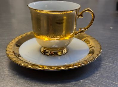 Gold Lustre white mini teacups and sauces by TK Thun Czechoslovakian