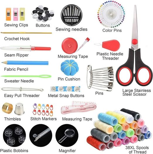 NEW SALE | 184 Pcs Premium Large Sewing Supplies with PU Case,38 XL Thread Spools,Scissors,Thimble,Threader,Needle,Suitable for Traveller,Adults,Kids,Beginner,Emergency,DIY and Home Button Repair Kit
