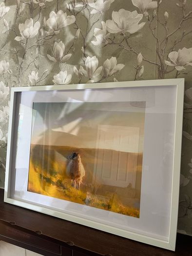 Sheep painting in frame