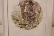 Beautiful Mother and Baby Elephant  Watercolour  By Stephanie Louise Furlong