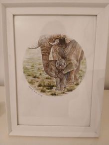 Beautiful Mother and Baby Elephant  Watercolour  By Stephanie Louise Furlong