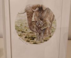 Beautiful Mother and Baby Elephant  Watercolour  By Stephanie Louise Furlong
