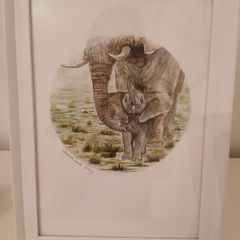 Beautiful Mother and Baby Elephant  Watercolour  By Stephanie Louise Furlong
