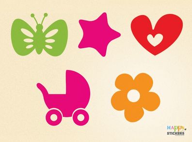 Stars, Hearts, Butterflies, Flowers, Prams Wall Sticker For Home Decorating / Vinyl Decal (Free Shipping)