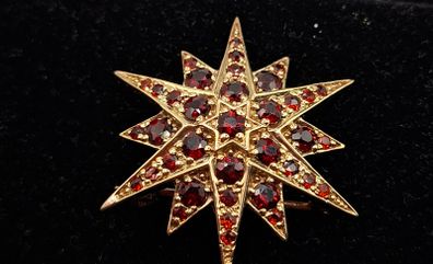 Vintage 9ct yellow gold garnet brooch