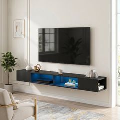 Floating Wall Mounted TV Stand with RGB LED Lights 75 Inch